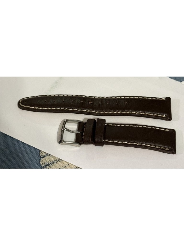 Leather Watch Band Brown Leather Topstitched 20mm